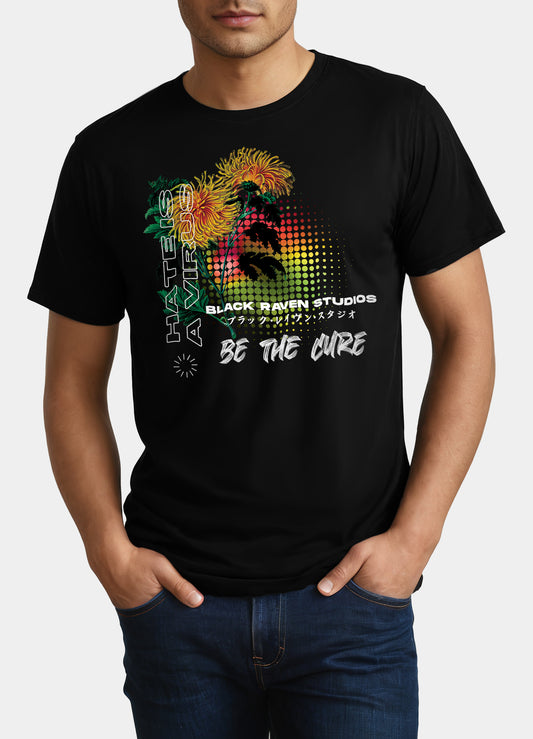 Black graphic tee with design: “Floral Rebellion - For Everyone”