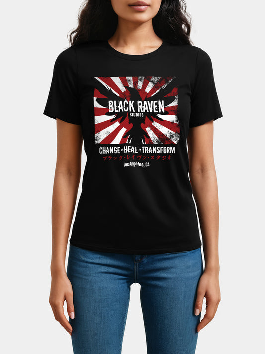 Black graphic tee with design: “Rebel Sun - For Her”